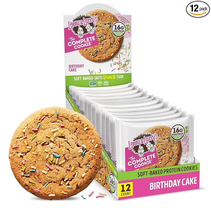 Lenny & Larry's The Complete Cookie, Birthday Cake, Soft Baked, 16g Plant Protein, Vegan, Non-GMO, 4 Ounce Cookie (Pack of 12)