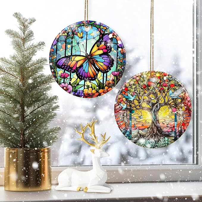 Colorful Ceramic Butterfly Christmas Ornaments - Butterfly Lovers' Gift, Christmas Decor & Tree Ornaments