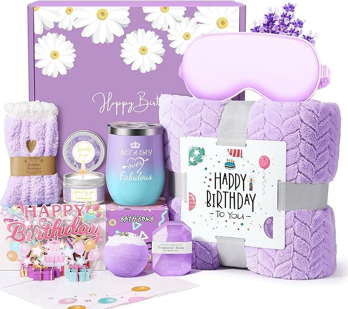 Birthday Gifts for Women Friendship, Happy Birthday Gift Basket for Mom Friend Sister Her Birthday Gift Unique, Luxury Self Care Gift Lavender Relaxing Spa Gifts Set with 3D Birthday Card for Women