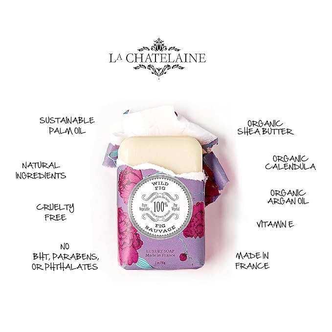 La Chatelaine Coconut Milk Triple Milled Bar Soap and 20% Shea Butter Hand Cream Gift Set, Decorative Tin, Plant-Based, Natural & Organic, Made in France (7 oz. soap bar, 1 oz. hand lotion)