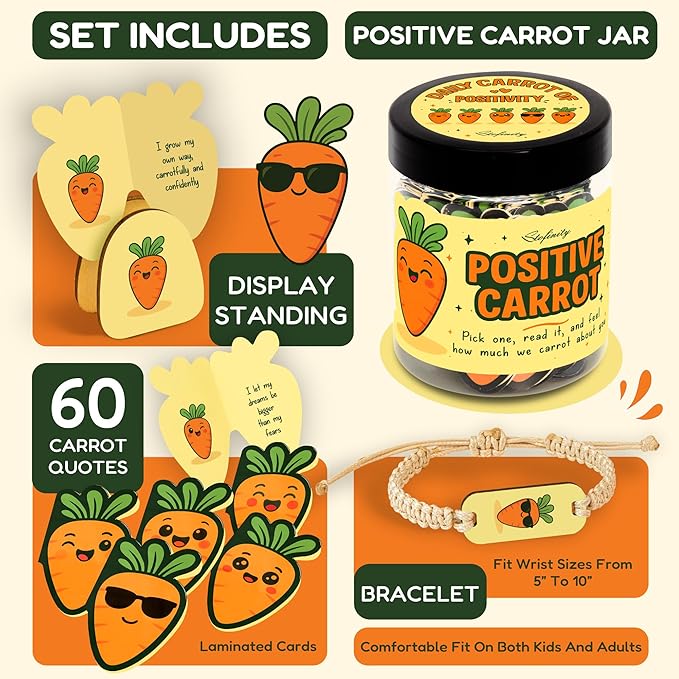 Emotional Support Carrot Cards Jar - Daily Affirmation Cards For Women Coworker, Inspirational Cards For Friends, Mental Health Self Care Gifts For Women, Cute Teenage Girl Birthday Gifts