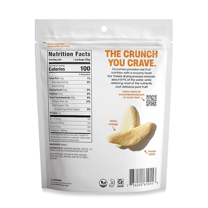 Crunchies Freeze-Dried Fruits, 100% All Natural Crispy Fruit, Non GMO and Kosher, Resealable Freeze Dried Fruit Snack Packs, Pack of 6 (Mango)