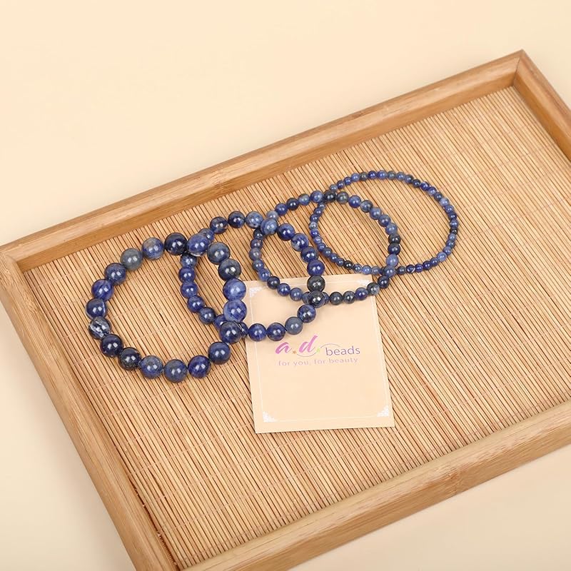 AD Beads Handmade Gemstone Stretch Elastic Bracelet Crystal Healing Reiki Nature's Beauty and Spiritual Essence Unisex (12mm, Blue Sodalite)