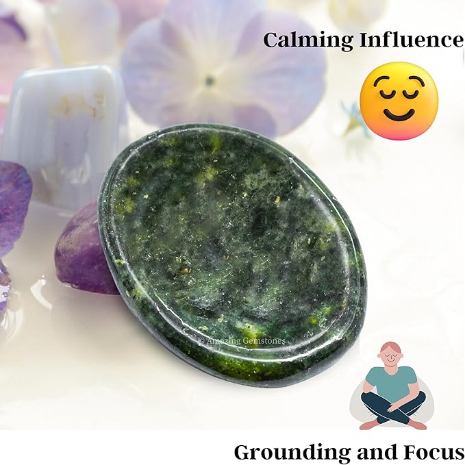 Amazing Gemstone Green Jade Worry Stone Crystals and Healing Stones - Worry Stones for Stress Relief Gifts - Piedra Crystal Fidget for Meditation - Unique Stocking Stuffers and Birthday Gifts