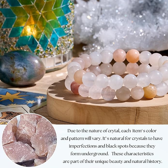 Bivei Natural Gemstone Semi Precious Healing Crystals Handmade Stretchy Round Beads Bracelet, Enhance Positive Energy