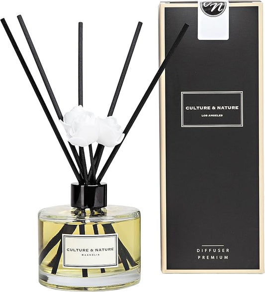 CULTURE & NATURE Reed Diffuser Set 6.7oz (200ml) Magnolia Scented Diffuser with Sticks Home Fragrance Reed Diffuser for Bathroom Shelf Decor
