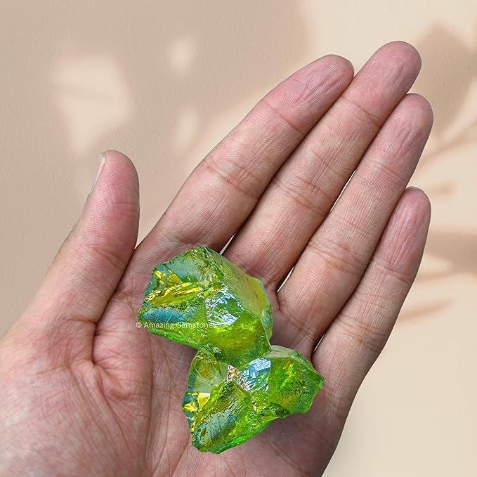 Amazing Gemstone Apple Aura Quartz Raw Crystals and Healing Stones, Natural Rocks for Meditation - DIY Raw Stones and Crystals, 2 Pieces