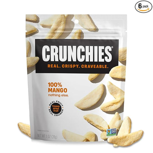 Crunchies Freeze-Dried Fruits, 100% All Natural Crispy Fruit, Non GMO and Kosher, Resealable Freeze Dried Fruit Snack Packs, Pack of 6 (Mango)