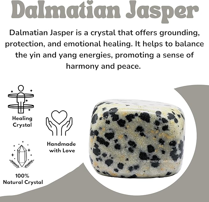 Amazing Gemstone Dalmatian Jasper Crystals and Healing Stones Tumbled - 1 oz Dalmatian Jasper Stone, Natural Healing Stones for Energy Balance, Stress Relief - Premium Polished Gems Rocks