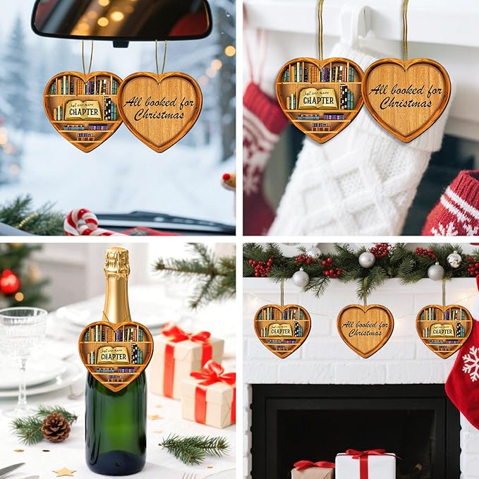 1PC 2 Side Printed Just One More Chapter Wooden Christmas Ornaments, Keepsake Gifts for Men, Women, and Friends, Book Lover Ornament Christmas for Tree, Bookaholic Christmas Decorations