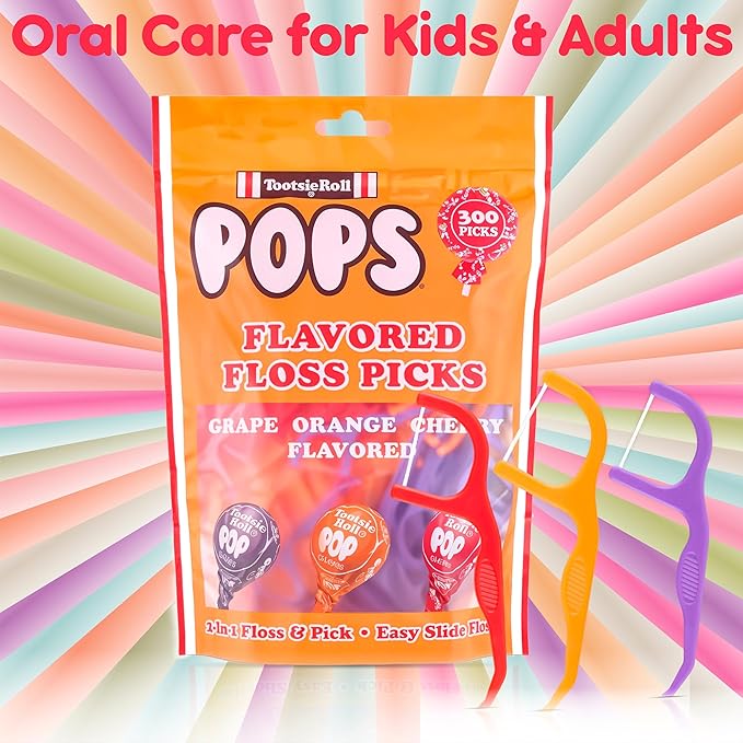 Flavored Floss Picks, 300 Count, Dental Floss Picks for Teeth with Fun Fruit Flavors, Flosser Picks for Adults and Children, | Grape, Orange & Cherry Flavor