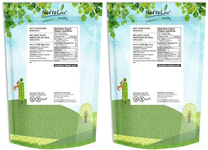 Food to Live Nut Lovers Mix, 16 Pounds – Premium Dry Roasted Pistachios No Shell, Almonds and Cashews Blend. No Salt Added. Trail Snacks for Adults and Kids. Vegan, Kosher, Bulk