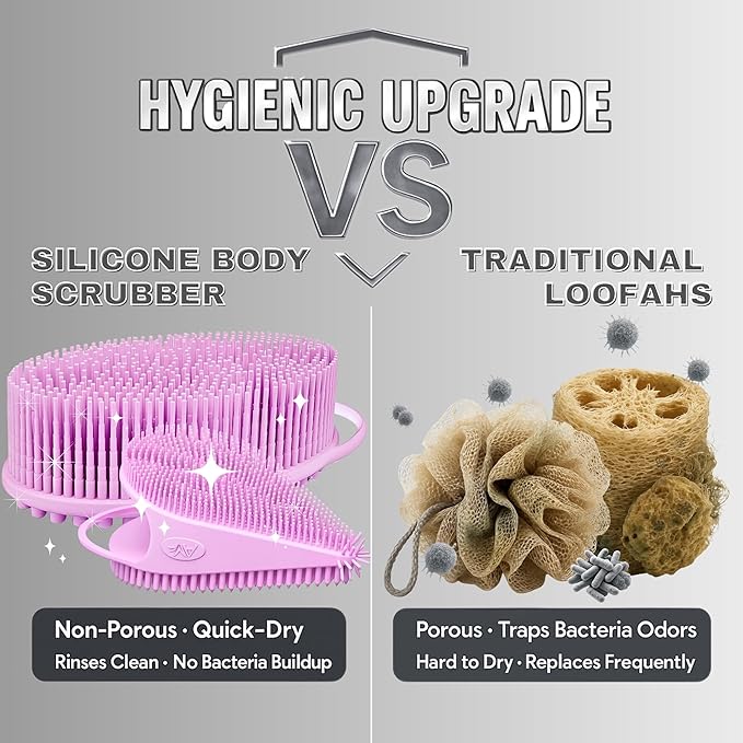 Avilana Silicone Body Scrubber – Gentle Shower Brush & Loofah Alternative- Food Grade & Lab Tested – Fast-Drying, Hygienic, BPA-Free Silicone Body Gentle Exfoliator (Pink, Body & Face)