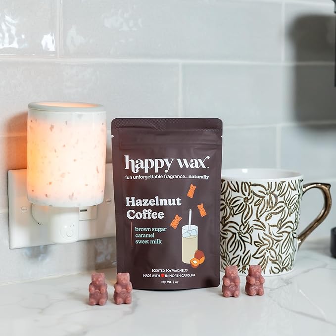 Happy Wax Hazelnut Coffee Scented Bear Wax Melts - Natural Strong - Infused with Essential Oils - Non Toxic & Pet Safe - (8 oz Pouch)