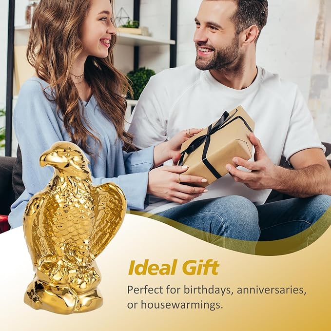 Golden Hawk Statue, Eagle Birds Figurine Home Decor, Modern Elegance Hawk Sculpture Office Home Decoration - Small Mini Wild Animal Gold Eagle for Desktop & Car Visit The Store