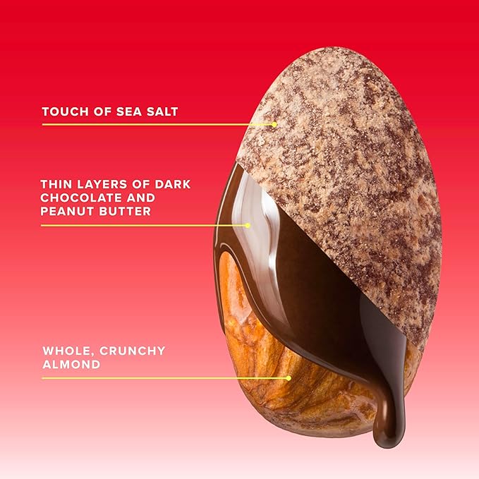 SkinnyDipped Dark Chocolate Peanut Butter Almonds, Chocolate Covered Almonds, Low Sugar, Gluten Free, Healthy Snack, 1.2 Ounce Bags (Pack of 15)