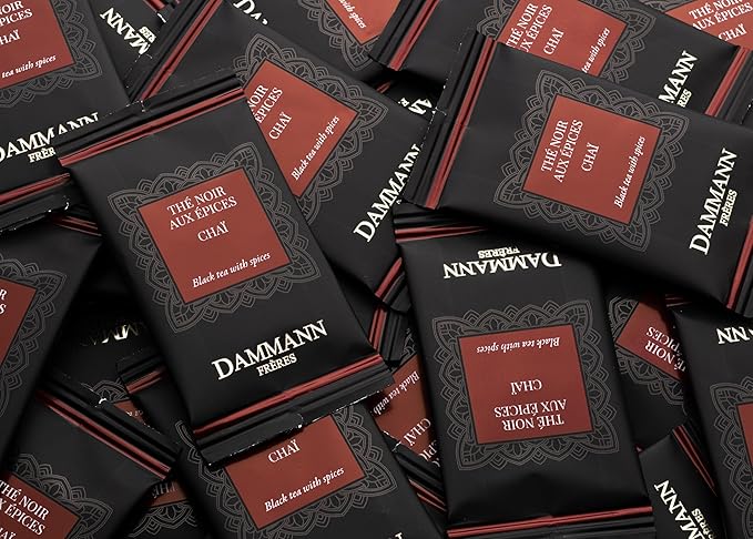 Dammann Freres Satchets, Chai Tea Bags, Premium Gourmet French Black Tea, Blend Ginger, Cinnamon, Cardamom Flavors, Individually Wrapped, 24 Count (Single Pack)
