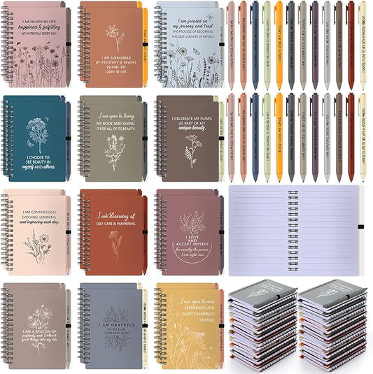 Kosiz 72 Pcs/36 Set Positive Affirmation Gifts Gratitude Spiral Notebooks with Pens Motivational Encouragement Notepads Daily Affirmations Journal for Women (Vibrant)