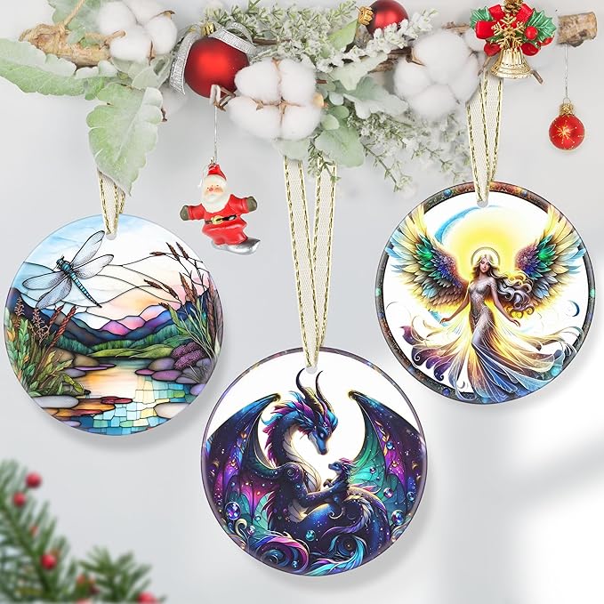 Dragon Ceramic Christmas Ornament, 3.5 Inch Hanging Decor for Tree, Gift Exchange Present