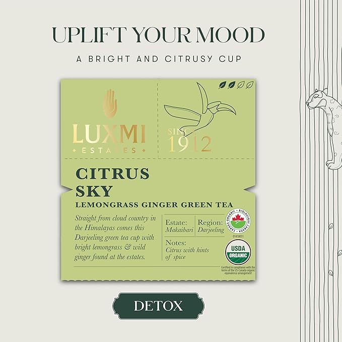 Luxmi Estates Citrus Sky Green Tea 25 Tea Bags (50g) Pack | Certified Organic Darjeeling Green Tea
