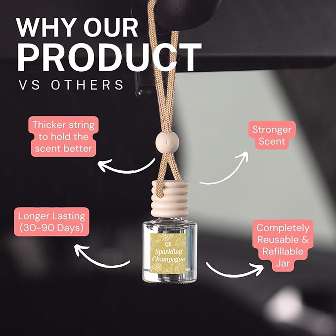 CANDECraftCo Car Air Hanging Fragrance Oil, Car Auto Freshener for Essential Oils, Scents Fragrance Aromatherapy Automobile Diffuser, Long Lasting (Berry Mimosa + Champagne)
