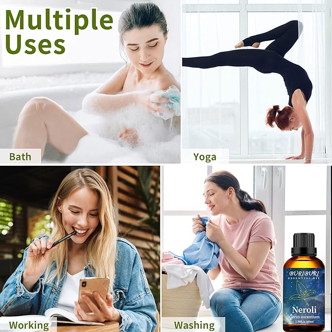 BURIBURI 100ML Neroli Essential Oil Gifts Set, 100% Pure Orange Blossom Oils Undiluted Aromatherapy Neroli Oil 3.38fl.oz for Soap, Candle Making, Massage, Diffuser, Humidifier