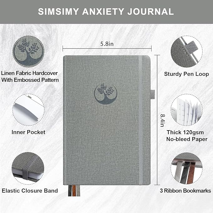 Mental Health & Anxiety Journal, 91 Days Mood Tracker Journal for Mindfulness, Self Care & Stress Relief, Guided CBT Journal with Mental Health Coloring Book Pages & Dream Diary to Record, Wellness Gifts for Women Men