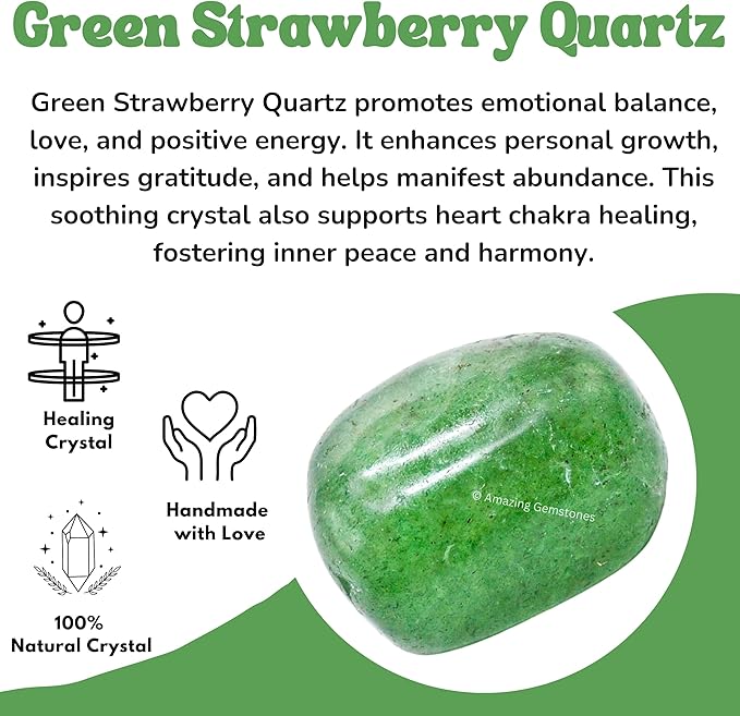 Amazing Gemstone Green Strawberry Quartz Crystals and Healing Stones Tumbled - 1 oz Green Strawberry Quartz Stone, Healing Stones for Energy Balance, Premium Polished Gems Rocks for Meditation