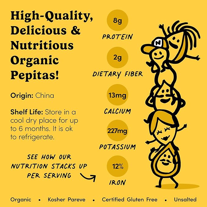 Nuts.com – Organic Pumpkin Seeds – 2 Lb Bag, No Shell Pumpkin Seeds Organic, Healthy Snack for Adults & Kids, Rich in Protein, Fiber, Calcium & Potassium – Keto Friendly, Vegan, Gluten-Free & Kosher Pareve