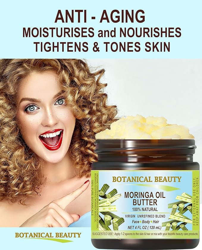 Botanical Beauty‎ MORINGA OIL BUTTER Pure Natural Virgin Unrefined RAW 8 Fl. Oz.- 240 ml for FACE, SKIN, BODY, DAMAGED HAIR, NAILS.