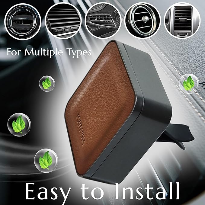 Premium Quality Car Air Freshener Leather and Metal Design Scent Vent Clip Diffuser,New Natural Fragrance Diffuser for Car with 3 Refill Scented Discs and Gift Box(Truffle Brown)
