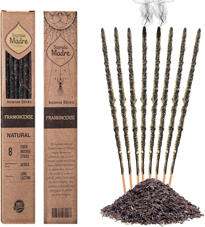 8 pcs Wildly Harvested Thick - Natural Frankincense Incense Sticks, 9” - Eco Friendly, Aromatic Non Toxic Incense Sticks (1hr Burning Time) to Heal & Purify Your Body and Surroundings