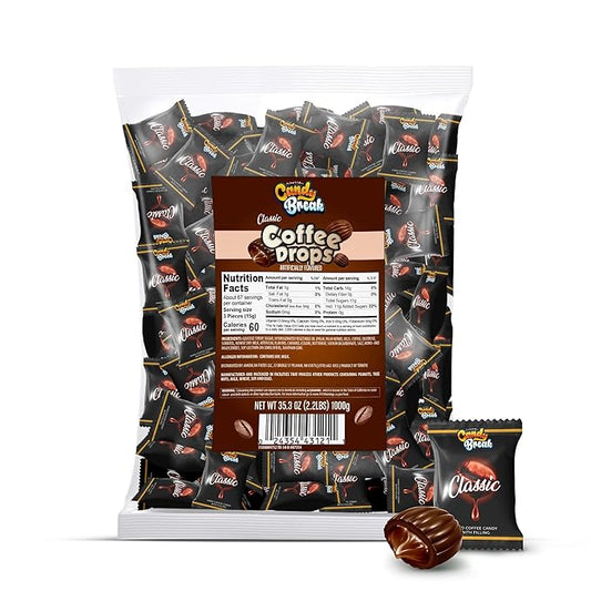 Candy Break Coffee Drops, Center Filled Hard Candy, Coffee Candy Individually Wrapped Snacks, Espresso Flavored Hard Candies, Caffeine Candies 2.2 Pound Bulk Bag, Pack of 1