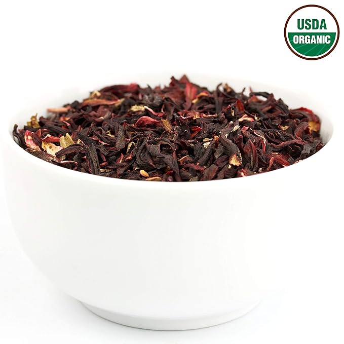 Hibiscus Tea 1LB (16Oz) 100% CERTIFIED Organic Hibiscus Flowers Herbal Tea (CUT&SIFTED), Caffeine Free Tea (200+ cups) 1 lb. Bulk Resealable BPA-Free Bag