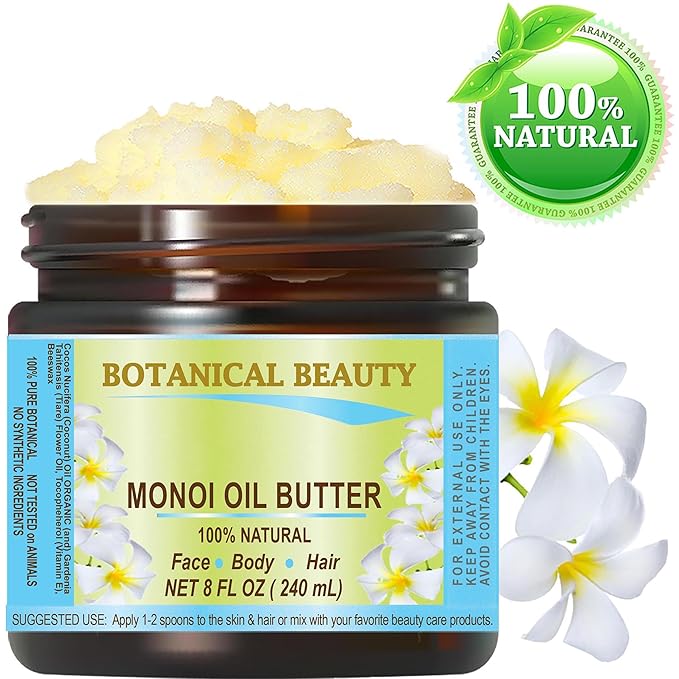 Botanical Beauty MONOI OIL BUTTER Pure Natural Virgin Unrefined RAW for FACE, SKIN, BODY, DAMAGED HAIR, NAILS (8 Fl Oz)