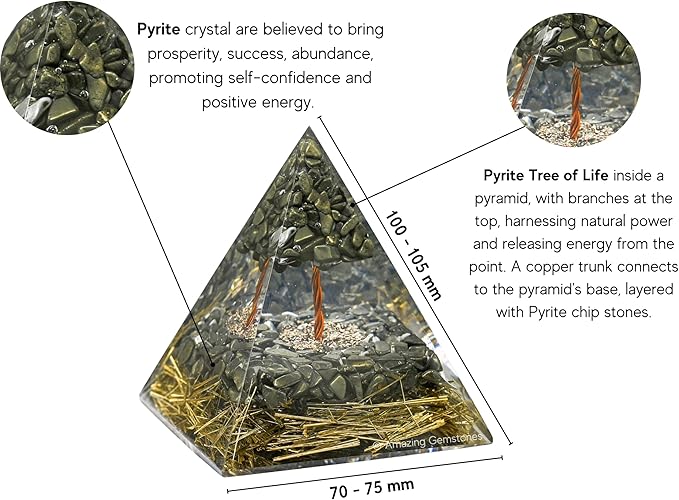 Amazing Gemstone Organite Orgone Pyramid Extra Large 105 MM - Orgone Energy Pyramid with Pyrite Crystals and Healing Stone - Orgonite Pyramids Crystals and Positive Energy