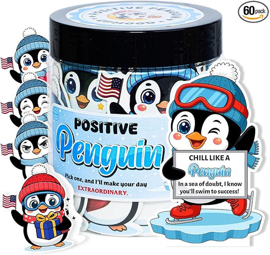 Positive Penguin Jar – 60 Daily Affirmation Cards with Standee | Cute Motivational Gift for Coworkers, Friends, Teachers, Women | Desk Decor, Just Because Gift, Emotional Support Penguin