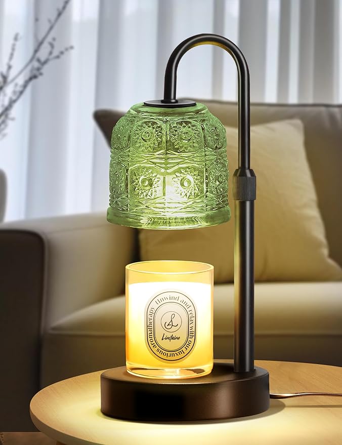 Dimmable Candle Warmer Lamp with Timer Adjustable Height, Birthday Gifts for Women, Home Decor House Warming Gifts for Mom, Modern Electric Wax Melt Warmer for Scented Jar Candles, Green