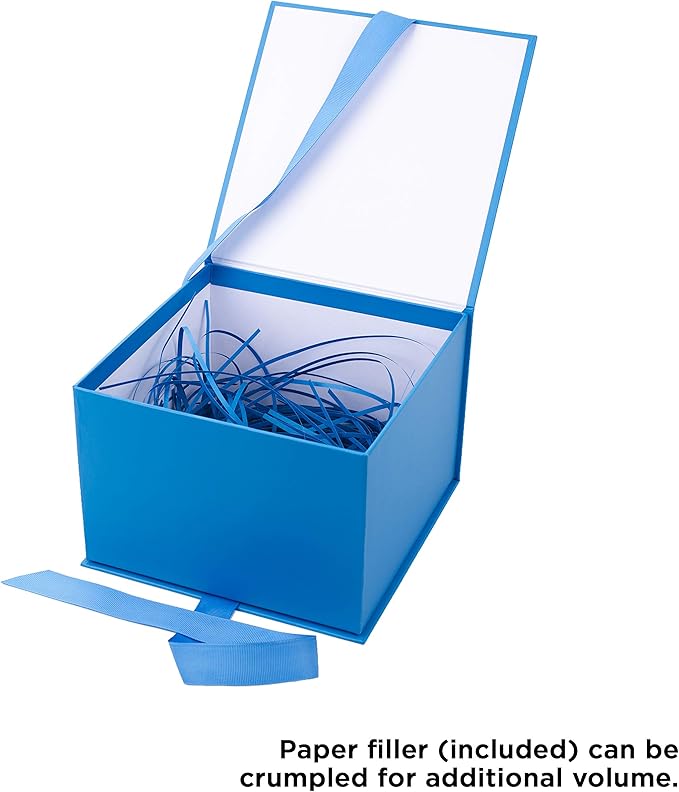 Hallmark Medium Gift Box with Lid and Shredded Paper Fill (Blue 7 inch Box) for Birthdays, Graduations, Anniversaries, Father's Day, Christmas, Valentine's Day, All Occasion