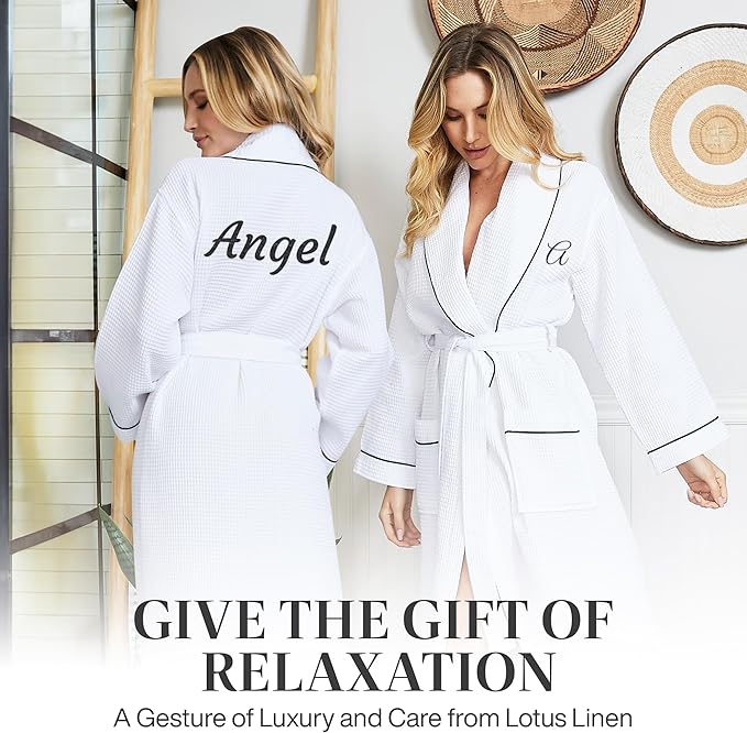 Lotus Linen Waffle Robes for Women - Lightweight Cotton Kimono Bathrobe - Long Soft Spa Bath Robe