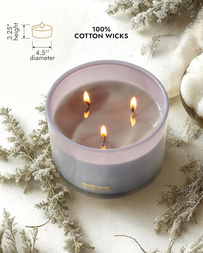 96NORTH Luxury White Sage Candle | Large 3 Wick Jar Candle | Up to 50 Hours Burning Time | 100% Natural Soy Wax | Relaxing Aromatherapy Aesthetic Candles | Housewarming Gift for Men and Women
