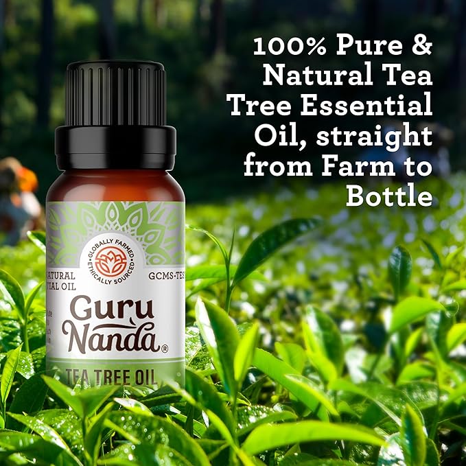 GuruNanda Tea Tree Essential Oil (2x0.5 Fl Oz) - 100% Pure, Undiluted Aromatherapy Oil for Diffusers, Massage, DIY Recipes, Helps in Skin & Hair Care