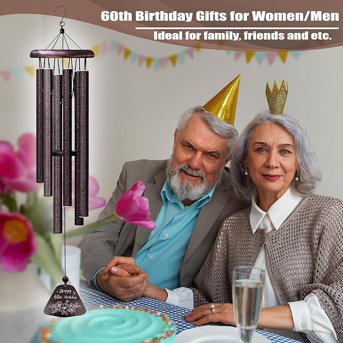 60th Birthday Gifts for Women Men, 60th Birthday Decorations 32” Wind Chimes Outside, 1965/60 Year Old Bday Gift for Women Men