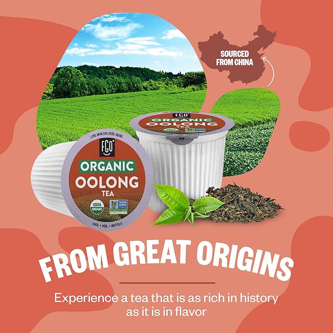FGO Organic Oolong Tea K-Cup Pods for Keurig, 24 Count (Pack of 1), Premium Black Tea is USDA Organic, Non-GMO, & Recyclable with Naturally Occurring Caffeine
