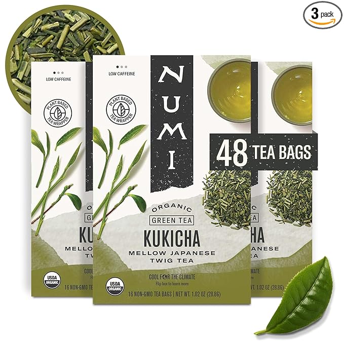 Numi Organic Kukicha Japanese Green Tea, 48 Green Tea Bags, Roasted Japanese Twig Tea, Caffeinated