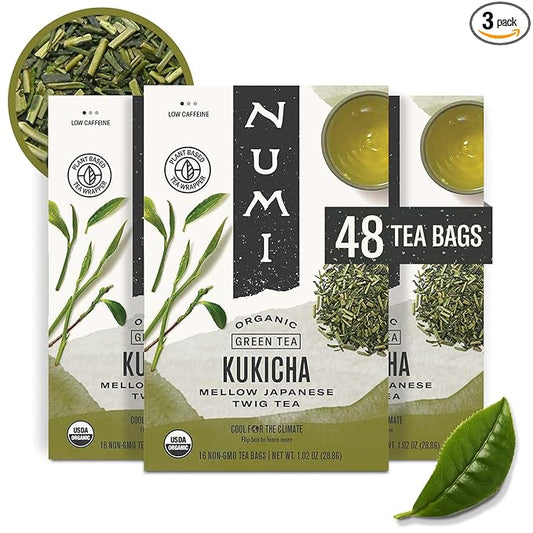 Numi Organic Kukicha Japanese Green Tea, 48 Green Tea Bags, Roasted Japanese Twig Tea, Caffeinated