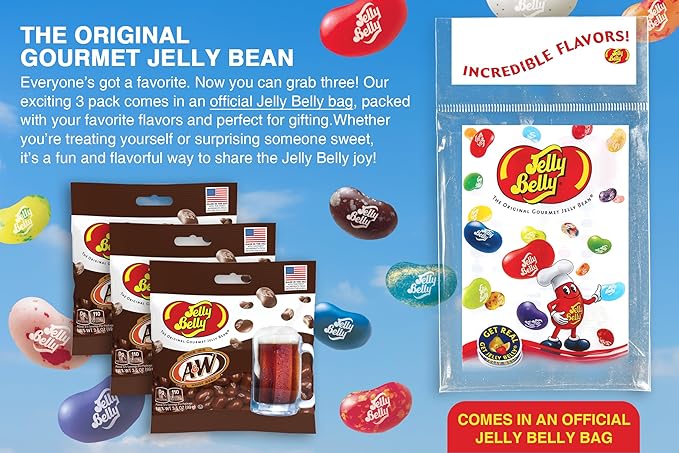 Jelly Belly Root Beer Jelly Beans, 3.5 oz Grab & Go Bags - Pack of 3 sold in Jelly Belly Bag