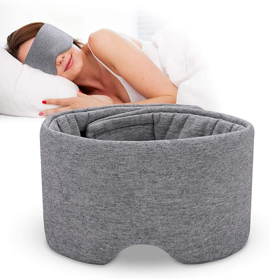 Cotton Sleep Mask for Men & Women, Handmade Eye Mask for Sleeping - Light Blocking/Breathable/Comfortable Blindfold, Eyeshade for Airplane/Nap/Travel with Earplugs (Light Gray)