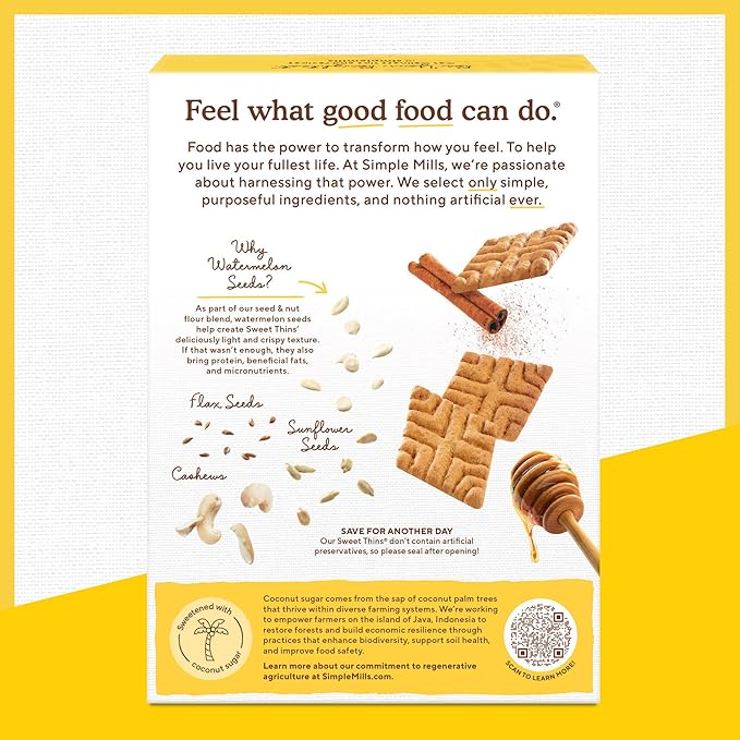 Simple Mills Sweet Thins Cookies, Nut & Seed Flour, Honey & Cinnamon, Gluten Free, Paleo Friendly, Healthy Snacks, 4.25 oz Pack of 6