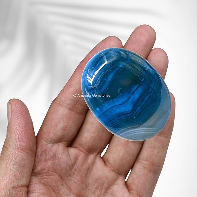 Amazing Gemstone Blue Onyx Crystals and Healing Stones - Large Palm Stone Crystals Piedra - Crystal for Good Luck, Balanced Positive Energy, Meditation - Unique Stocking Stuffers Gifts for Women, Men